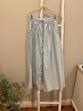 pistola Light Wash Denim Button-Front Maxi Skirt